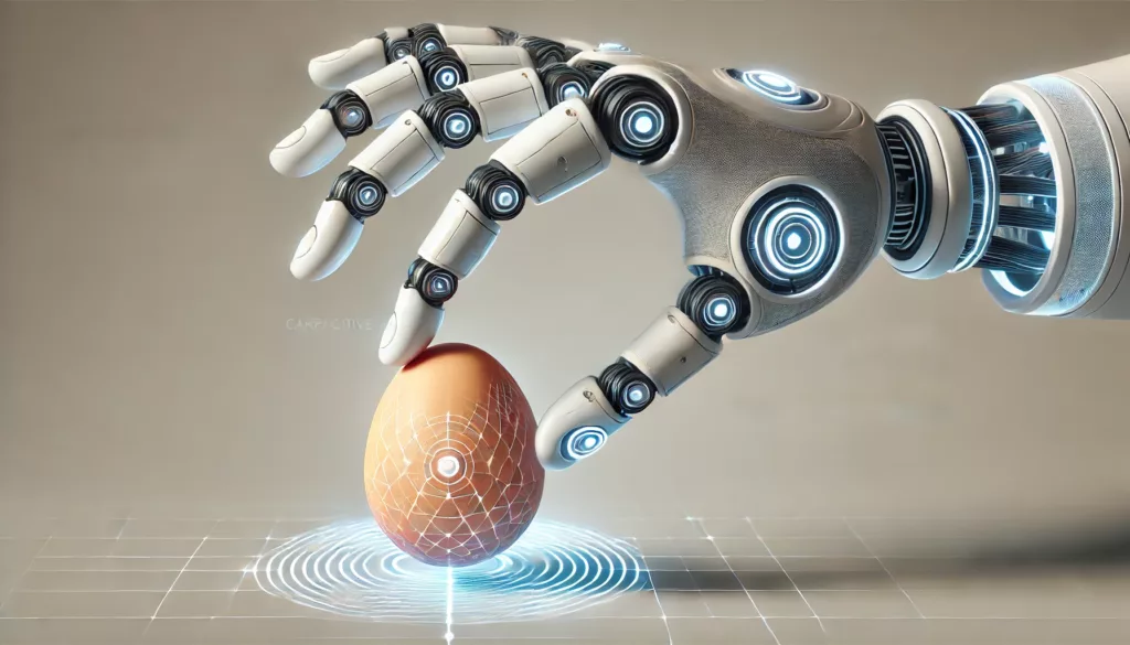 A robotic hand gently gripping an object, showcasing force detection.