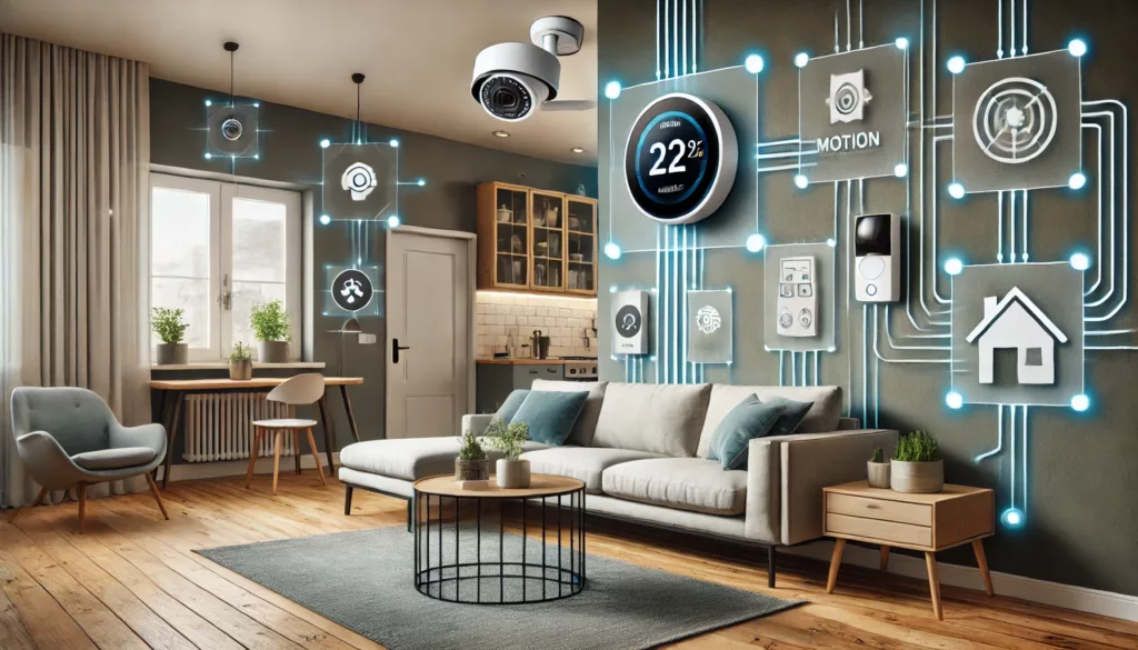 Smart home with motion and temperature sensors for security and comfort